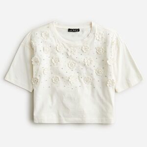 J.Crew Cropped Tee with Crochet Floral Appliqués